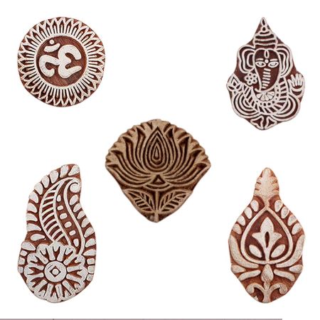 Set of 5 Piece New Mix Wooden Printing Blocks